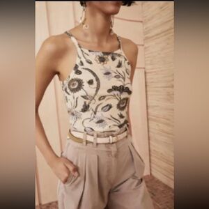 Ulla Johnson Women's Beige Floral Print  Sidney Cami Top Lemonbalm Sz L NWT